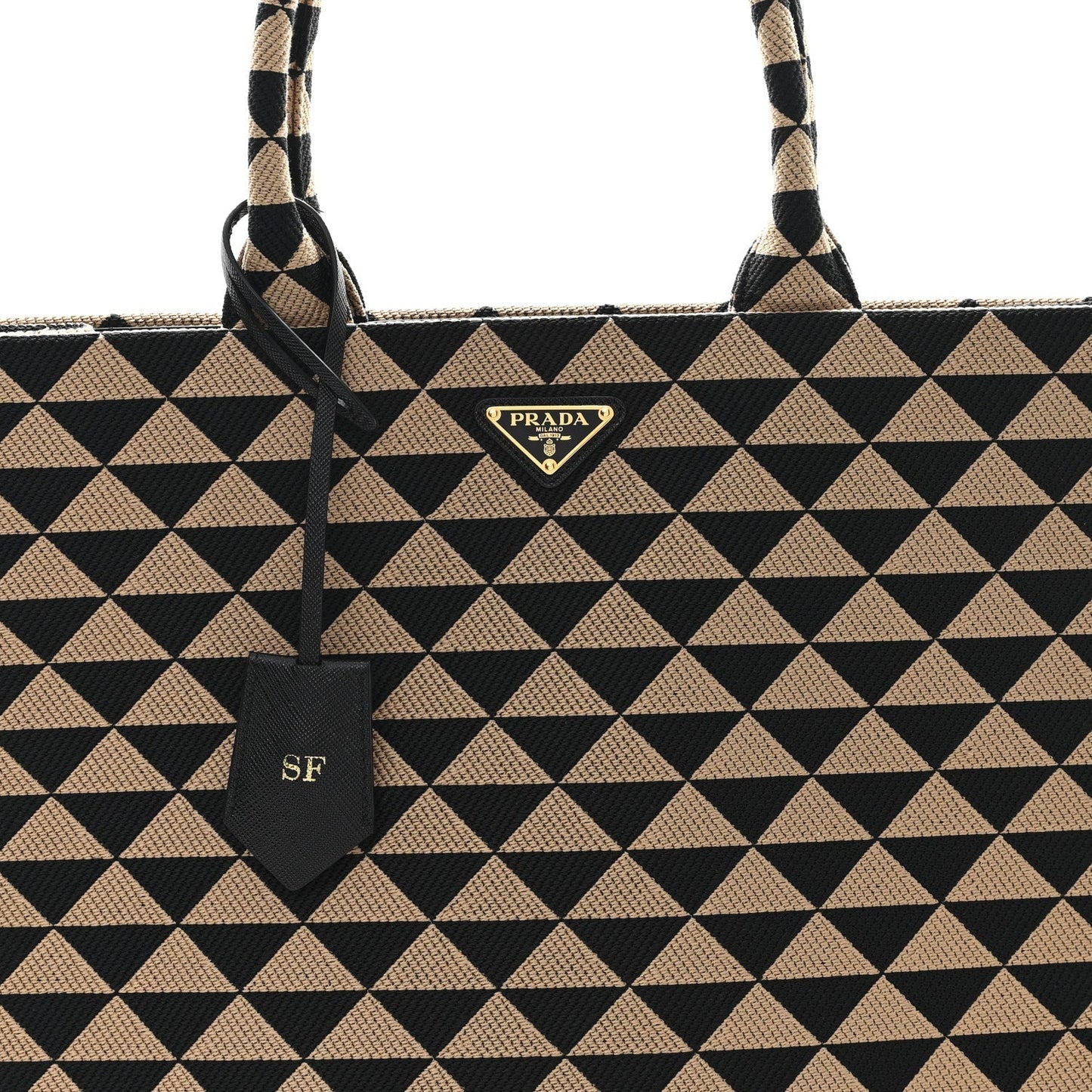 Jacquard Saffiano Triangolo Symbole Embroidered Large Tote Black Corda