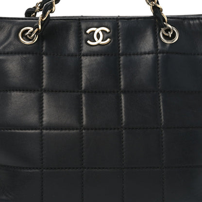 Calfskin Stitched Chocolate Bar Shopping Tote Black