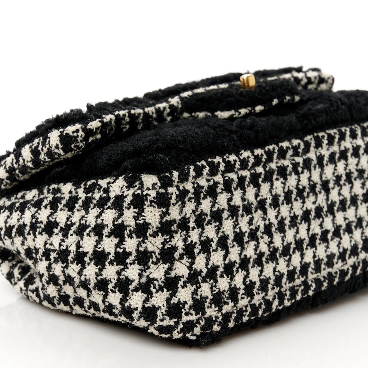 Shearling Sheepskin Tweed Quilted Single Flap Black