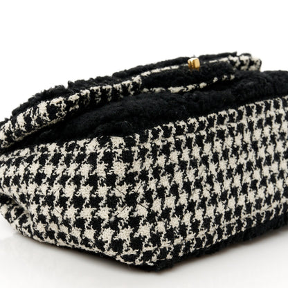 Shearling Sheepskin Tweed Quilted Single Flap Black