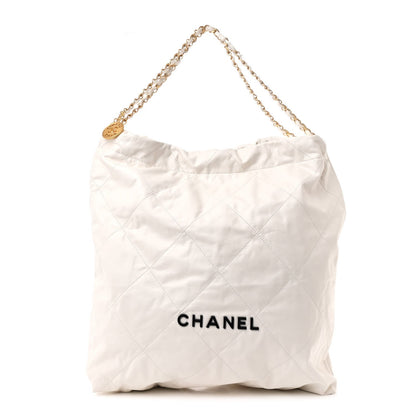 Shiny Calfskin Quilted Chanel 22 White Black