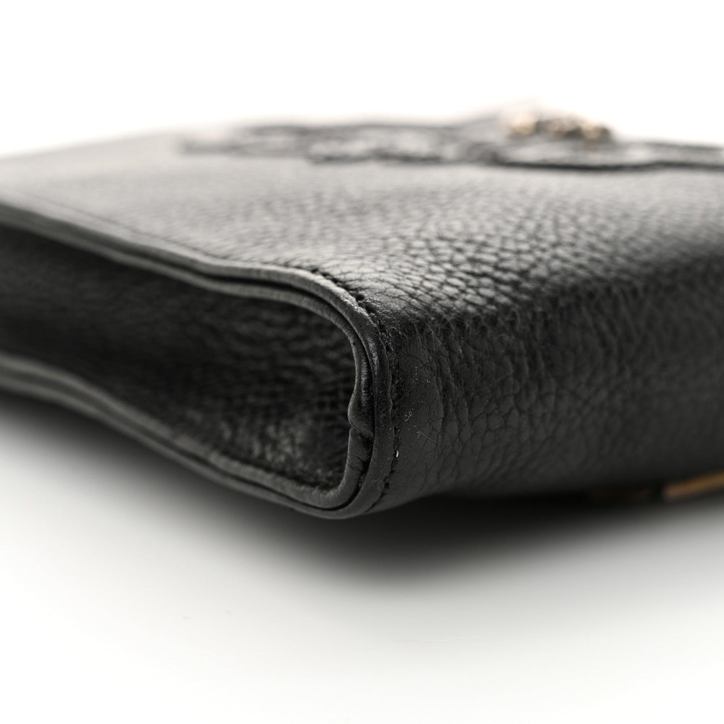 Grained Calfskin Fleur De Lis Square Pocket Crossbody Black