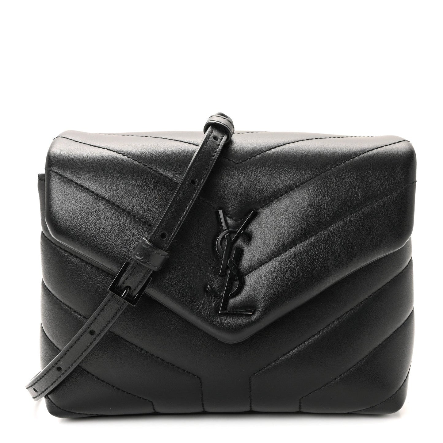 Calfskin Y Quilted Monogram Monochrome Toy Loulou Crossbody Bag Black