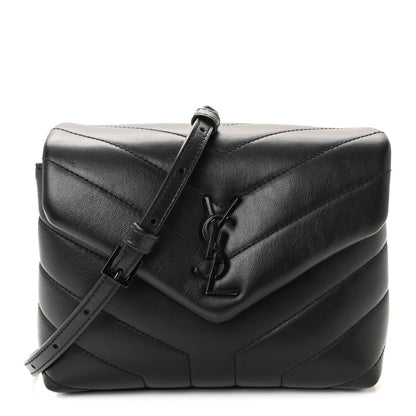 Calfskin Y Quilted Monogram Monochrome Toy Loulou Crossbody Bag Black