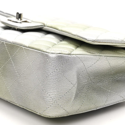 Metallic Goatskin Quilted Ombre Medium Double Flap Grey Green