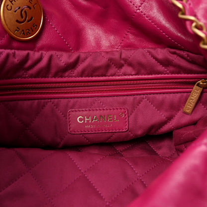 Shiny Calfskin Quilted Small Chanel 22 Fuchsia