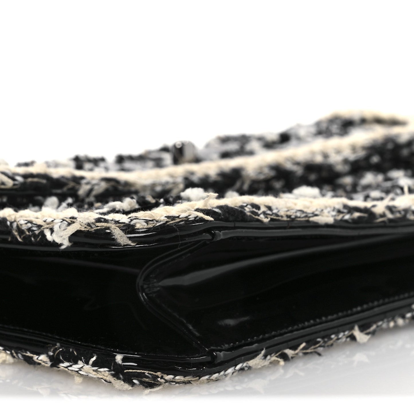 Tweed Patent Quilted Rectangular Flap Black White