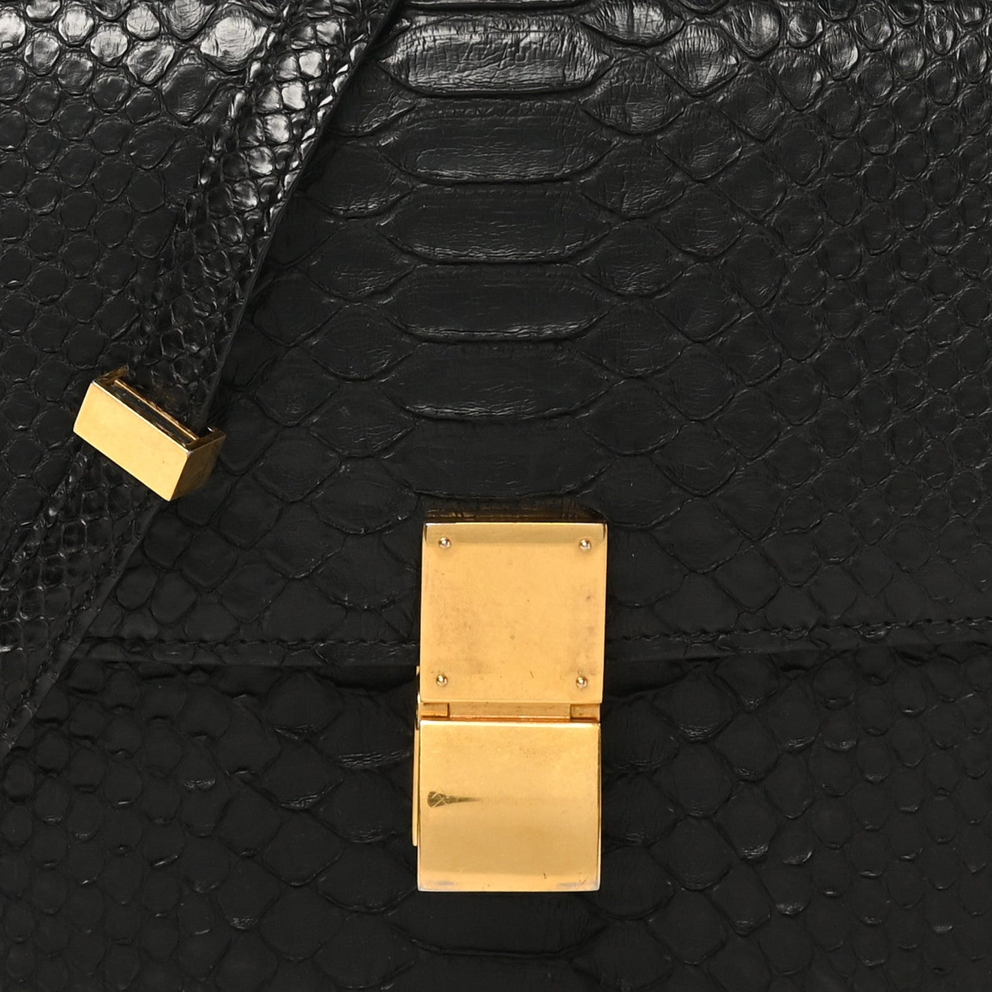 Snakeskin Medium Classic Box Flap Bag Black