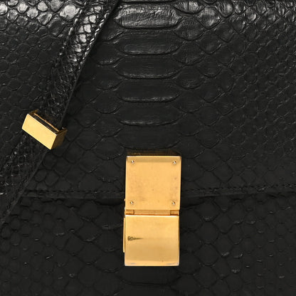 Snakeskin Medium Classic Box Flap Bag Black