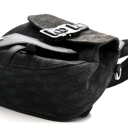 Oblique Jacquard Mini Saddle Backpack Black Blue