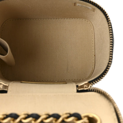 Lambskin Quilted Mini Pearl Crush Vanity Case With Chain Black