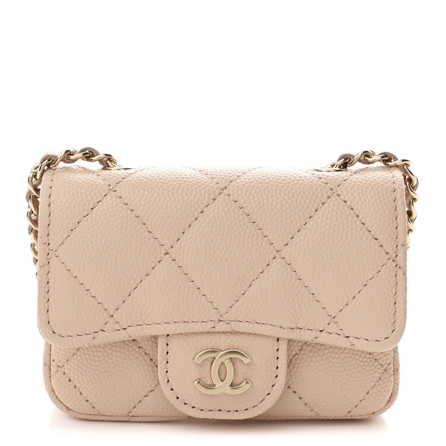 Caviar Quilted Mini Chain Belt Bag Light Beige
