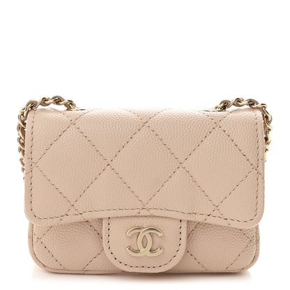 Caviar Quilted Mini Chain Belt Bag Light Beige