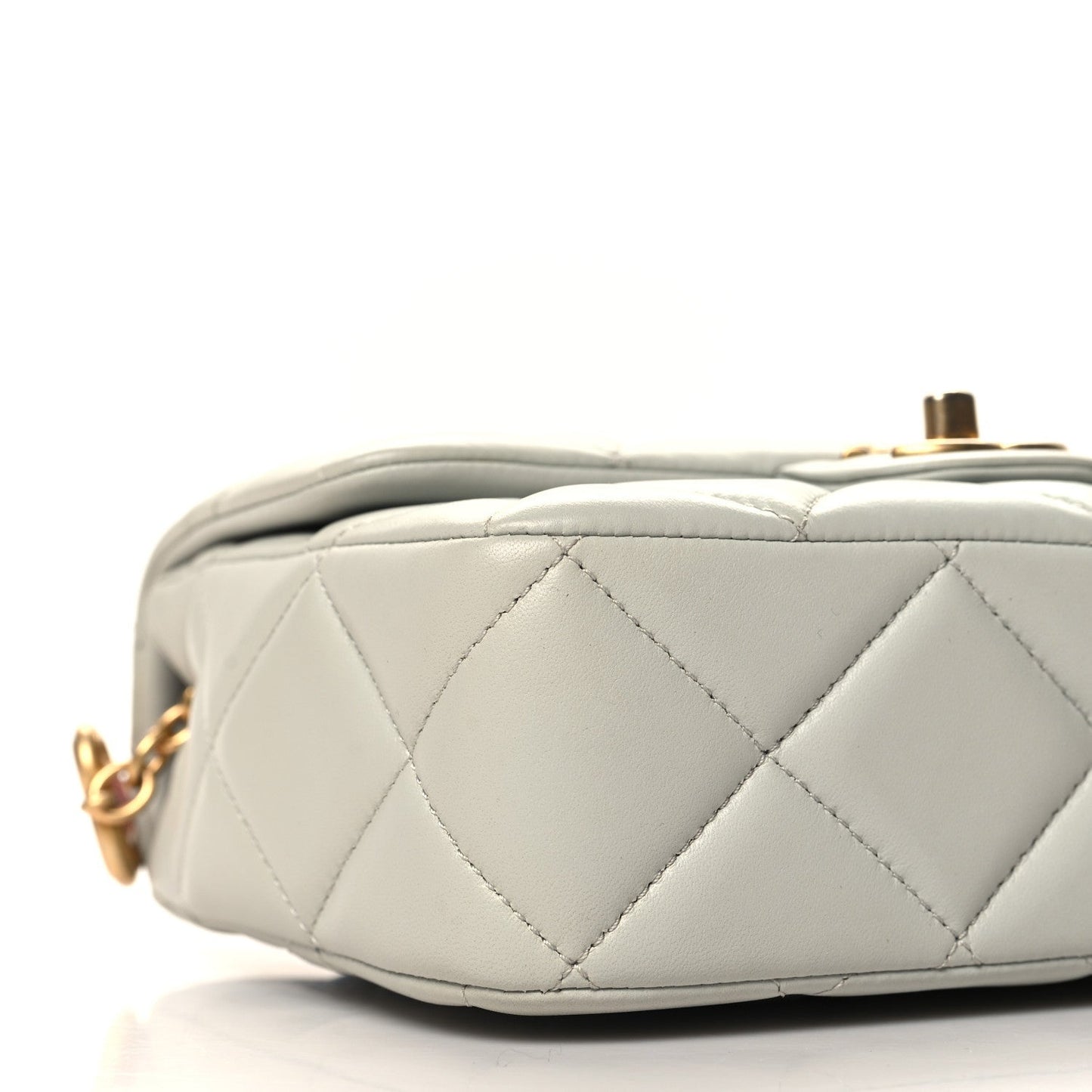 Lambskin Enamel Pearl Quilted Mini Charm Me Square Flap Light Blue