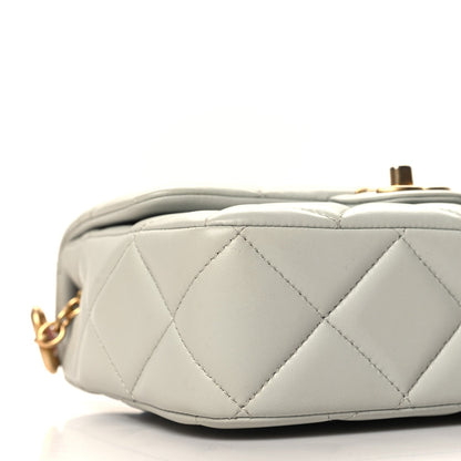 Lambskin Enamel Pearl Quilted Mini Charm Me Square Flap Light Blue