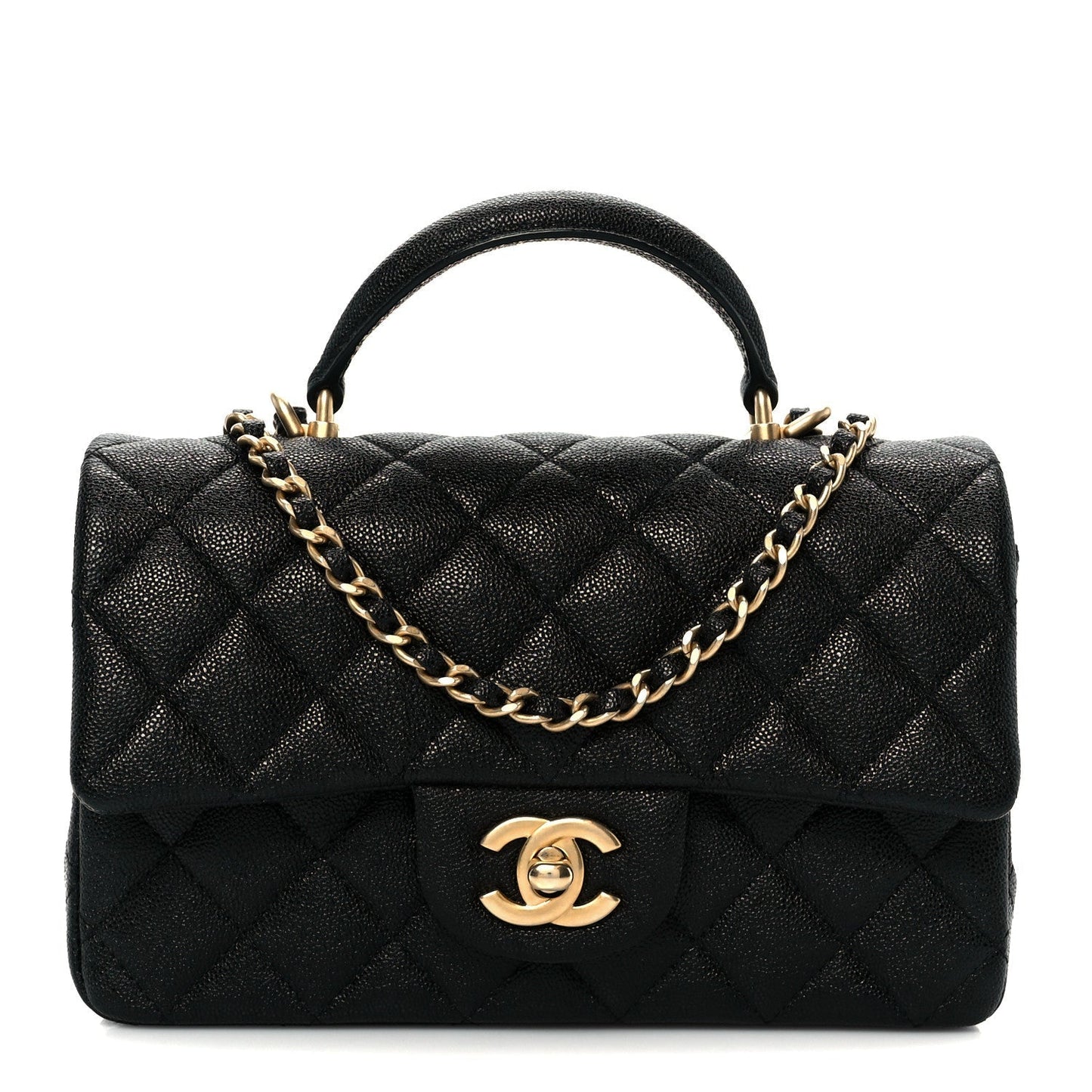 Caviar Quilted Mini Top Handle Rectangular Flap Black
