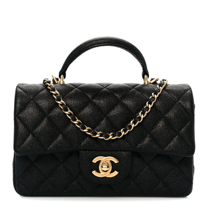 Caviar Quilted Mini Top Handle Rectangular Flap Black