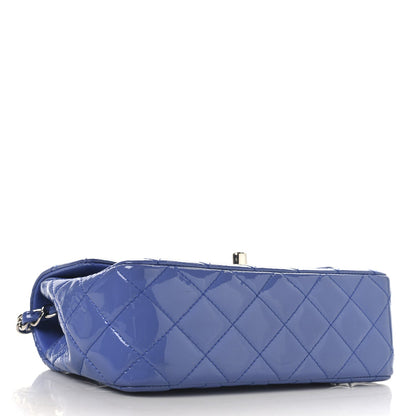 Patent Calfskin Quilted Mini Rectangular Flap Blue