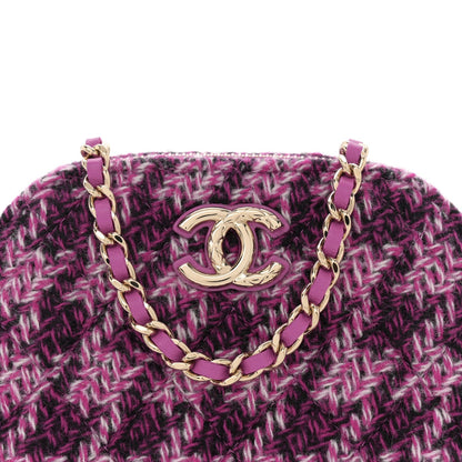 Tweed Quilted Mini Clutch With Chain Purple