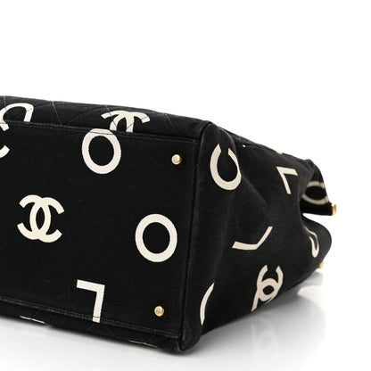 Canvas Printed Quilted Logo Tote Black White