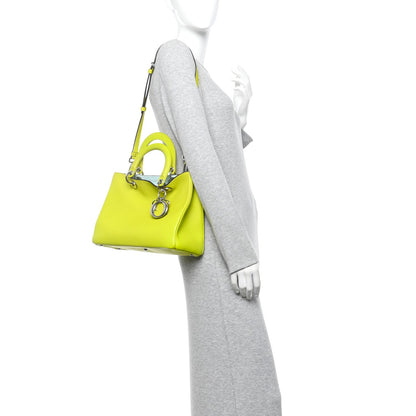 Smooth Calfskin Medium Diorissimo Tote Neon Yellow Light Blue