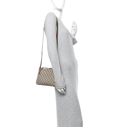 GG Supreme Monogram Textured Calfskin Small Emblem Shoulder Bag Beige Dark Brown