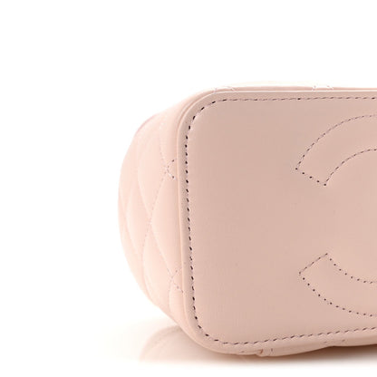 Lambskin Quilted Trendy Small Top Handle Vanity Case With Chain Light Pink