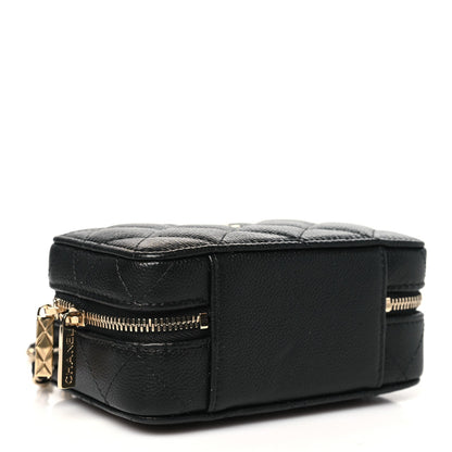 Caviar Quilted Small Top Handle Vanity Case Black