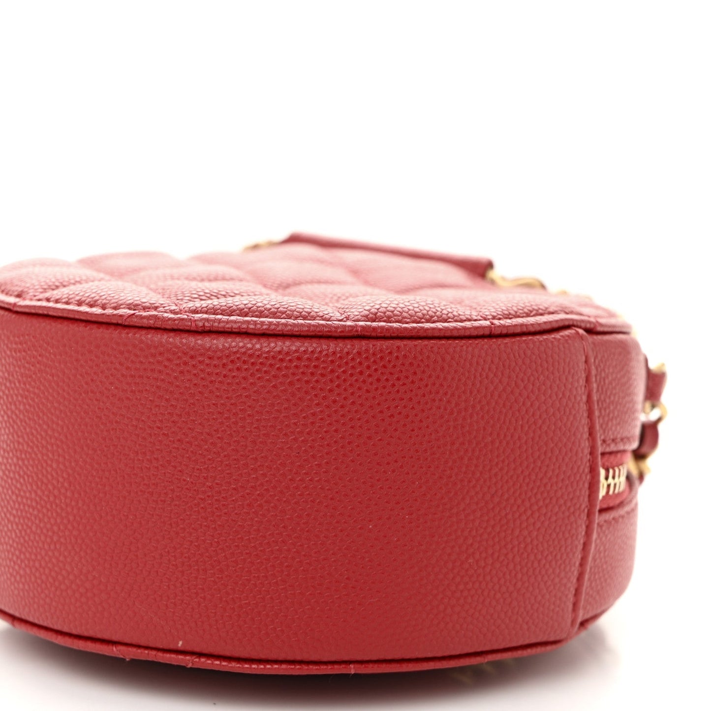 Caviar Quilted Chain Handle Round Clutch With Chain Bag  Red