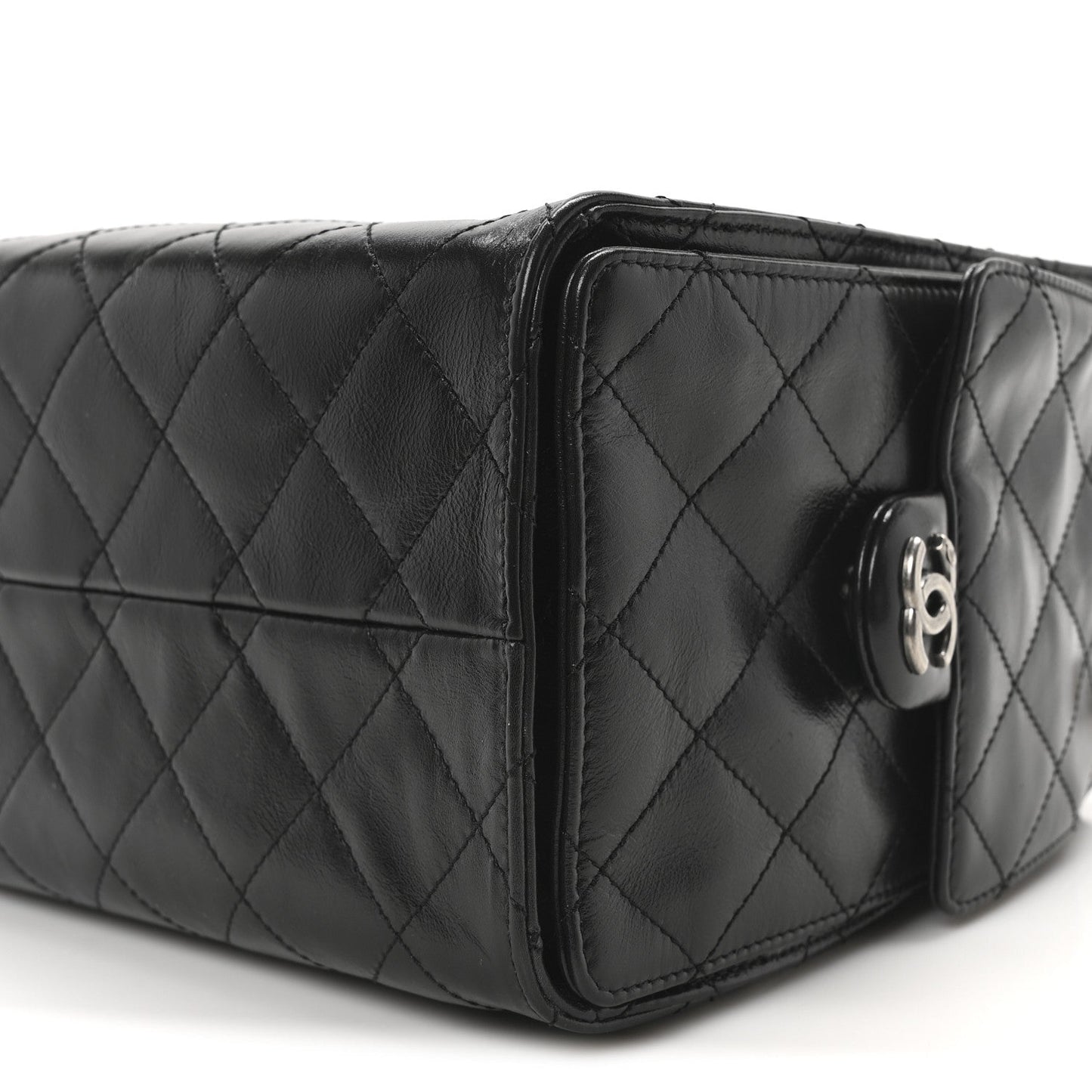 Shiny Crumpled Calfskin Quilted Small Chanel 25 Handbag Black