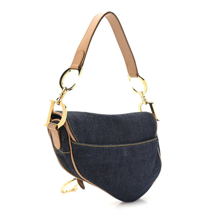 Denim Calfskin Saddle Bag Blue