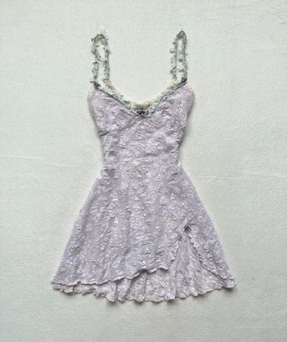 Light purple floral strappy waisted A-line mini skirt homecoming dress R2783