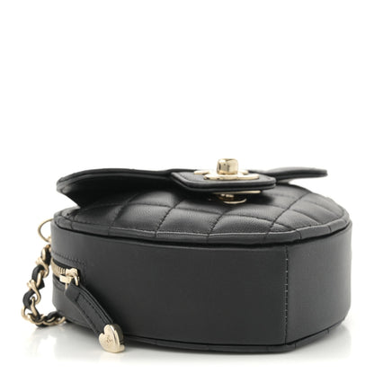 Lambskin Quilted CC In Love Heart Clutch With Chain  Black