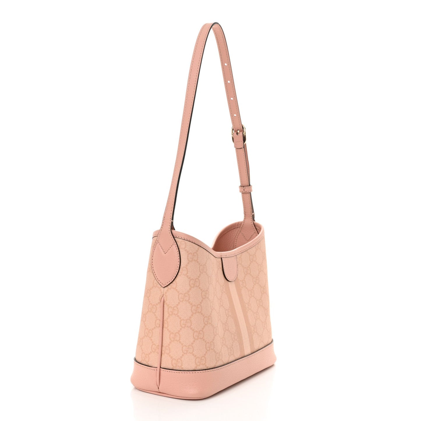 GG Supreme Monogram Textured Dollar Calfskin Web Small Ophidia Bucket Shoulder Bag Rose Pink