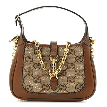New Canvas Charisma Calfskin Crystal GG Monogram Mini Jackie 1961 Hobo Camel Ebony
