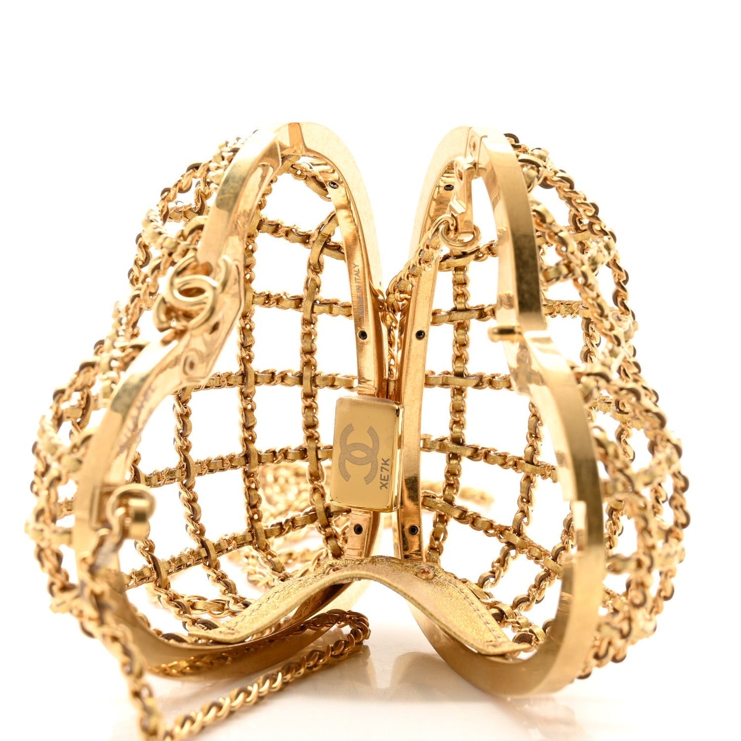 Metal Metallic Lambskin Quilted CC Heart Minaudiere Crossbody Gold