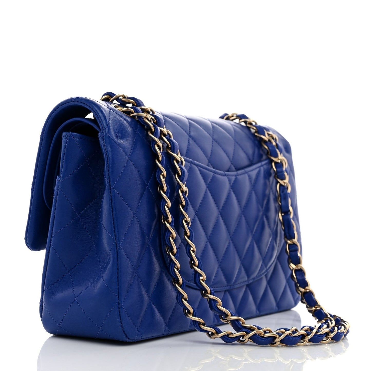 Lambskin Quilted Medium Double Flap Blue