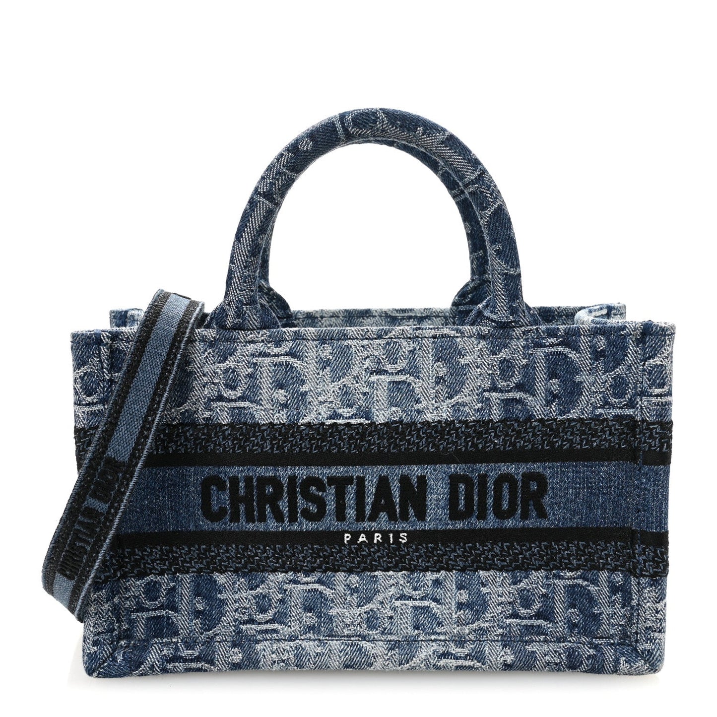 Denim Oblique Mini Book Tote With Strap Blue