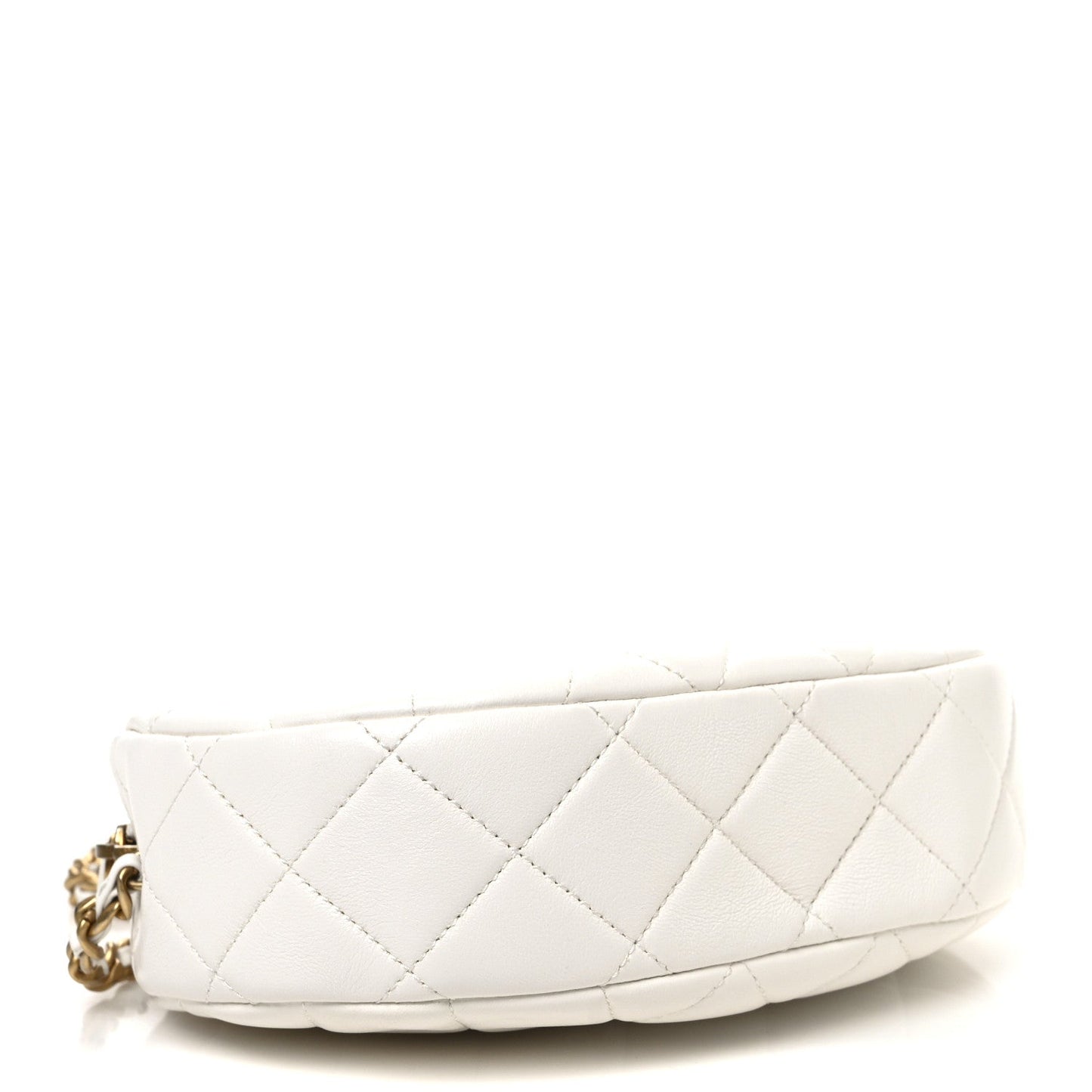 Lambskin Enamel Quilted Mini Clip Round Camera Case White