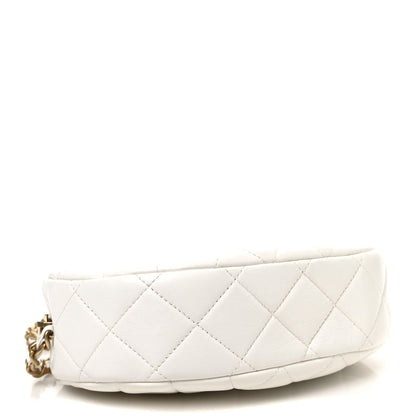 Lambskin Enamel Quilted Mini Clip Round Camera Case White