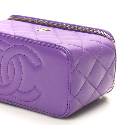 Lambskin Quilted Small Top Handle Vanity Case With Chain Purple