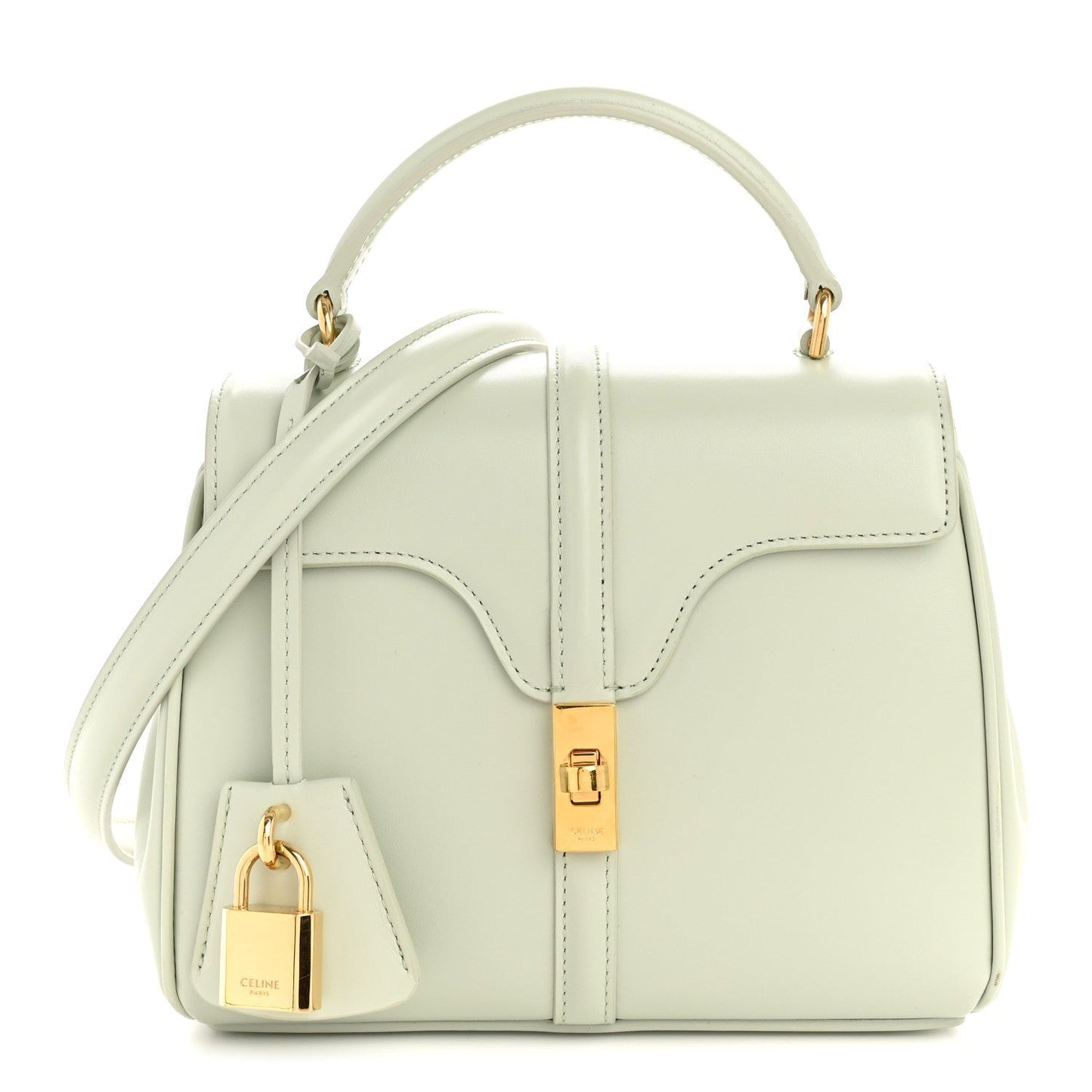 Satinated Calfskin Mini 16 Top Handle Bag Jade