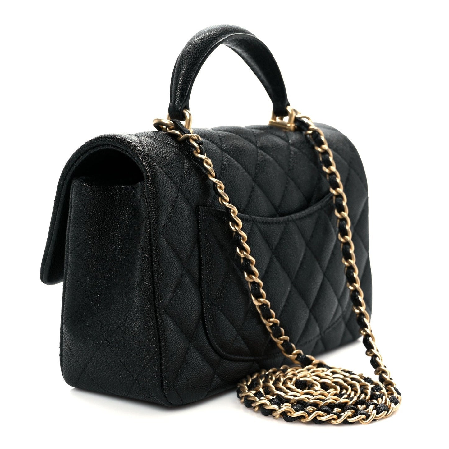 Caviar Quilted Mini Top Handle Rectangular Flap Black