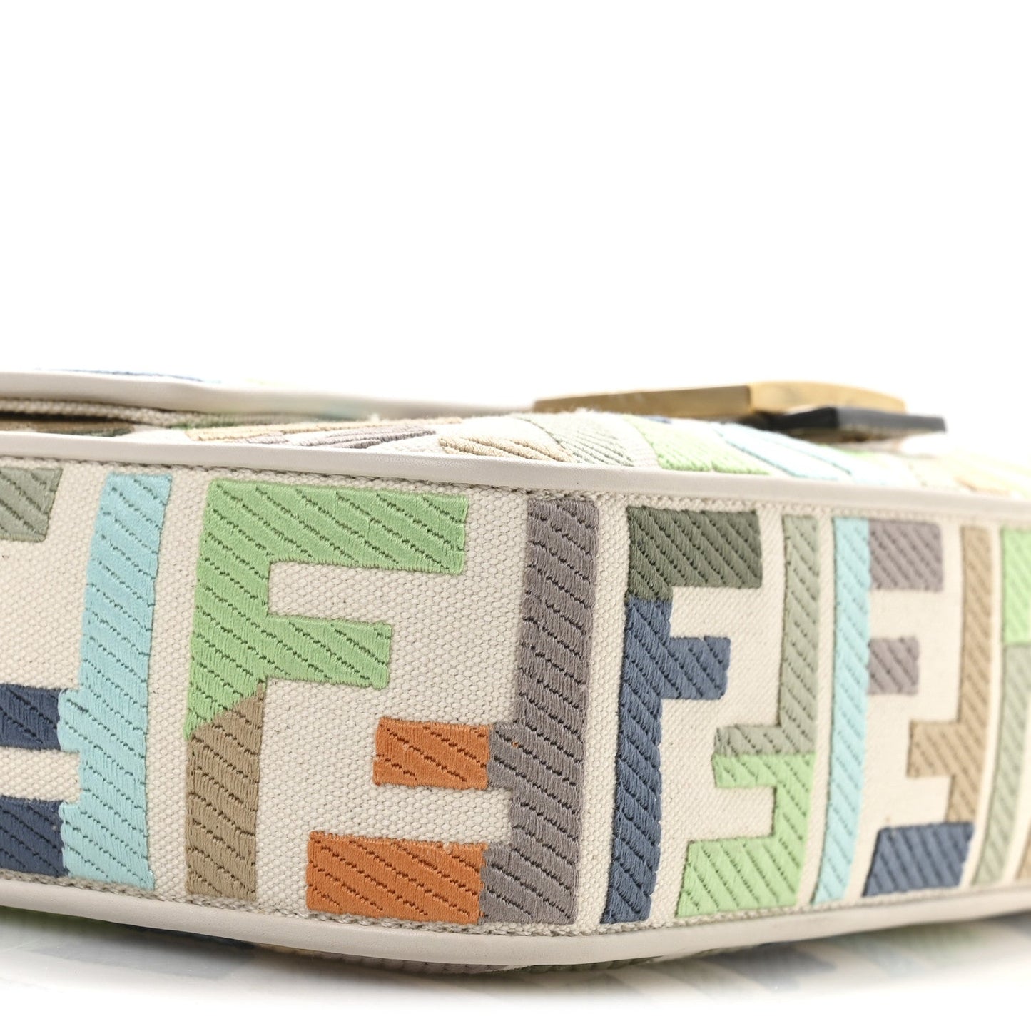 Canvas Vitello Seta FF Multicolor Embroidered Baguette Grezzo Multicolor Latte