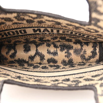 Canvas Mizza Embroidered Mini Leopard Book Tote Beige