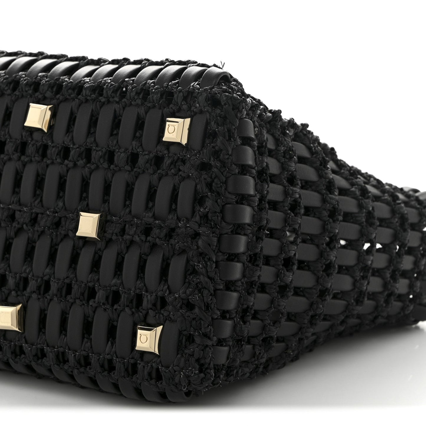Raffia Calfskin The Studio Box Tote Black