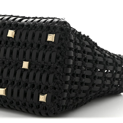 Raffia Calfskin The Studio Box Tote Black