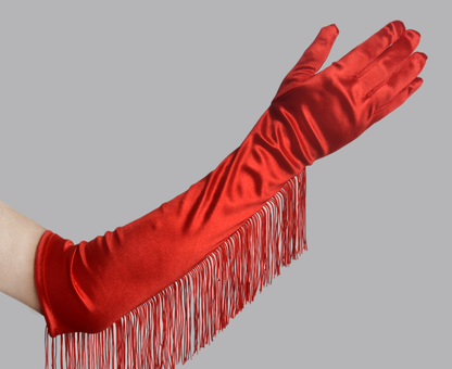Tassel long satin gloves Latin dance performance gloves satin tassel bridal gloves     S6262