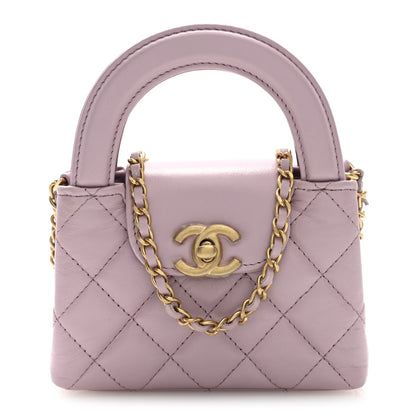 Shiny Aged Calfskin Quilted Mini Nano Kelly Shopper Light Pink