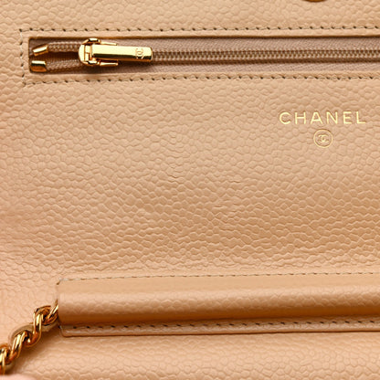 Caviar Quilted Wallet On Chain WOC Beige